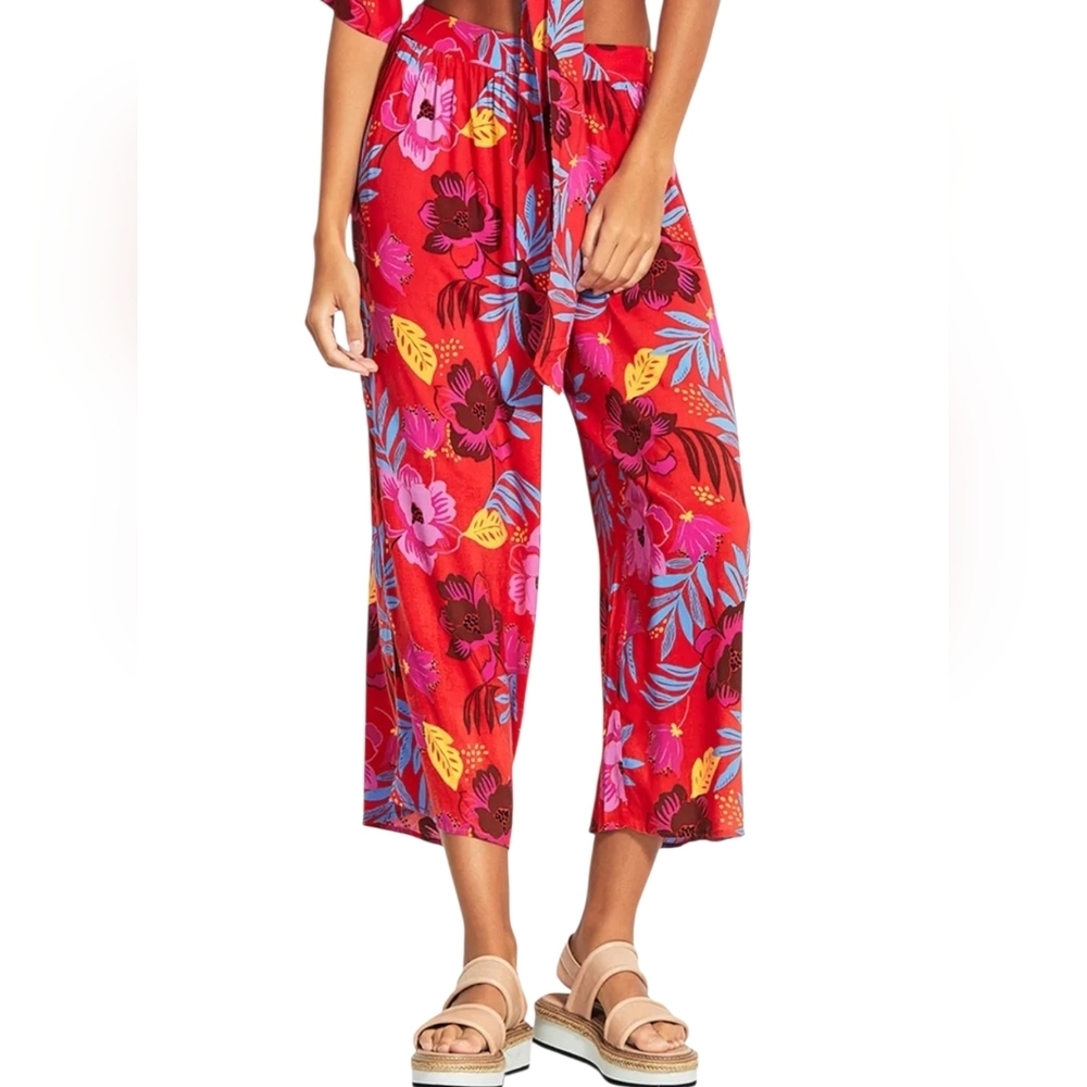 Seafolly Red Floral Wide-Leg Swim Coverup Pants